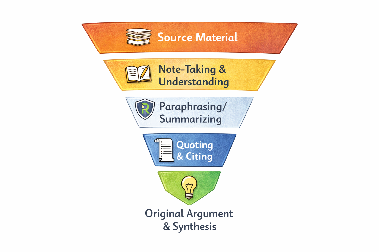 A stylized shield with a lock icon, labeled 'Local Processing & Responsible AI (Rephrazo-ai)', positioned over a student working on a laptop. The laptop screen shows a clean, original document.